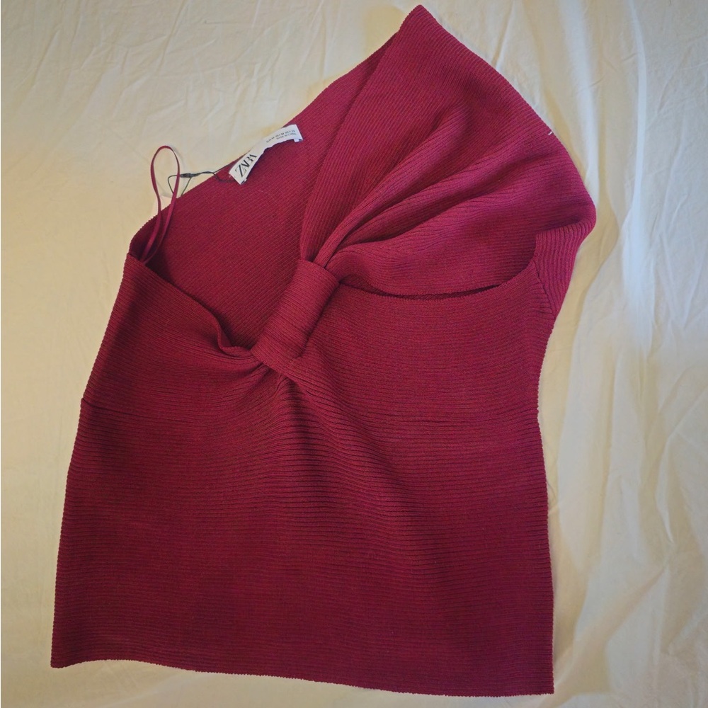 Zara Off-the-Shoulder Wine Sweater